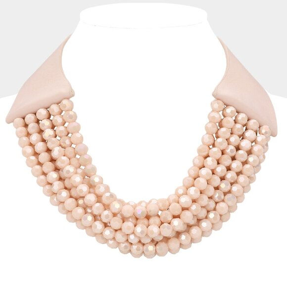 NEW Stunning Faceted Beaded 7-Strand Bib Statement Necklace Ballet Slipper Pink - Picture 9 of 11